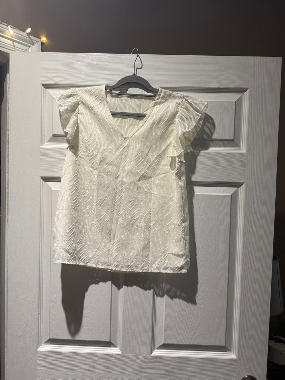 Ivory V-Neck Flutter Sleeve Blouse